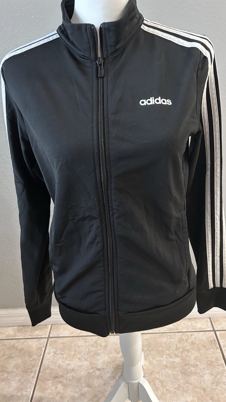 Adidas Women’s 3-Stripe Track Jacket Black White Size Small Full Zip Athletic